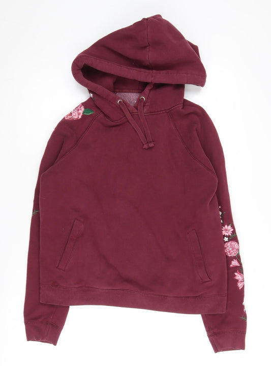 Jack Wills Women's Red Embroidered Floral Hoodie Size 12