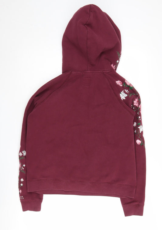 Jack Wills Women's Red Embroidered Floral Hoodie Size 12