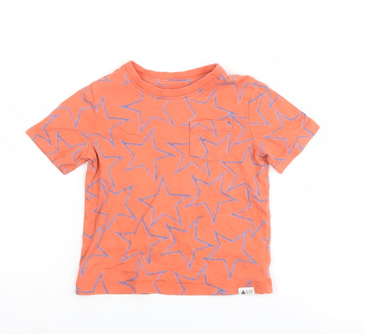 GAP Boys Orange Star Graphic T-Shirt, Size 3 Years, Crew Neck, Cotton
