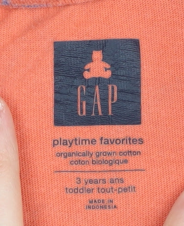 GAP Boys Orange Star Graphic T-Shirt, Size 3 Years, Crew Neck, Cotton