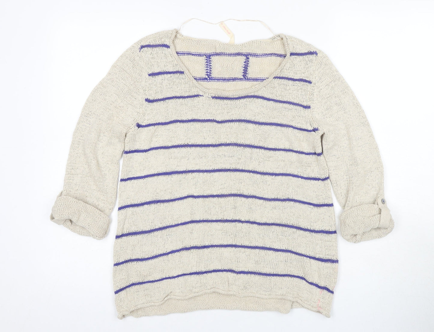 White Stuff Women's Beige Striped Pullover Jumper Size 12