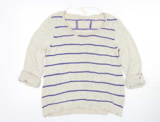 White Stuff Women's Beige Striped Pullover Jumper Size 12