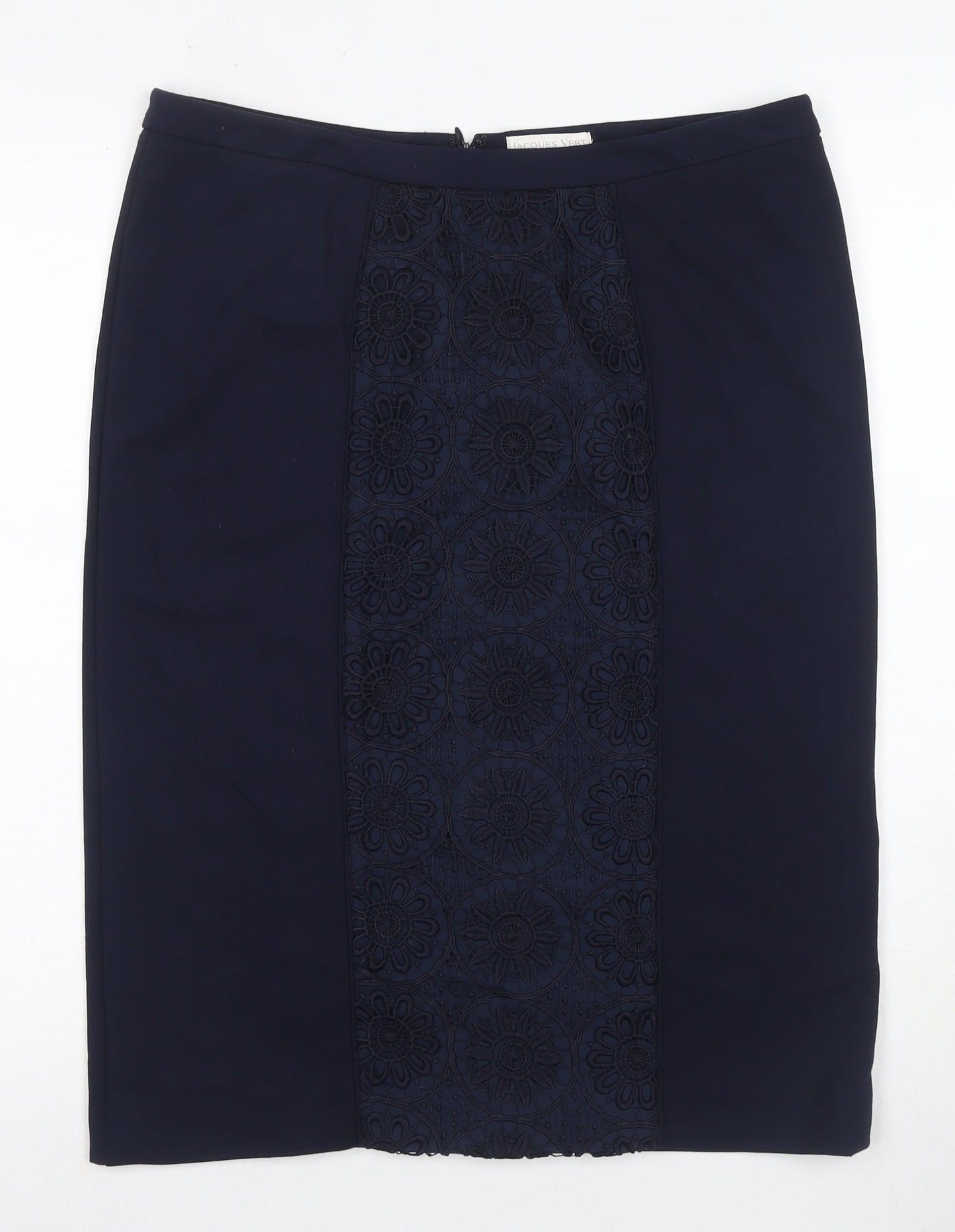 Jacques Vert Women's Navy Embroidered Pencil Skirt Size 14