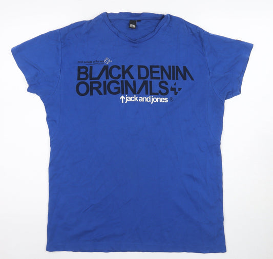 Jack & Jones Men's Blue Graphic T-Shirt, XL, Short Sleeve