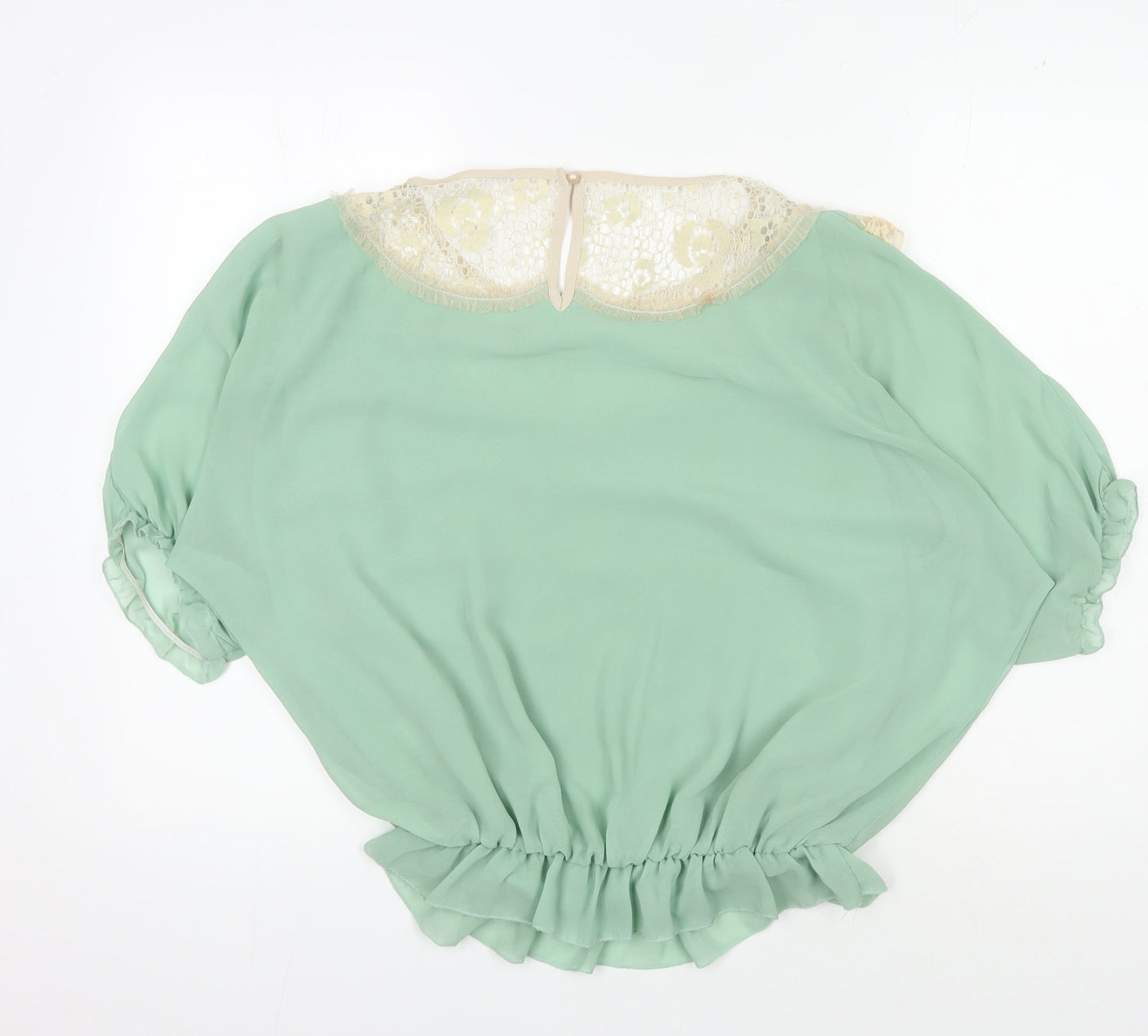Mina UK Women's Lace Accent Green Blouse One Size