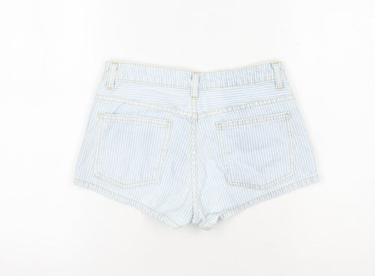 American Apparel Women's Blue High Rise Striped Denim Shorts