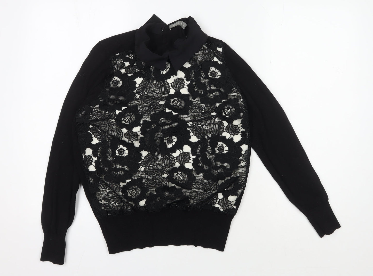 Oasis Women's Black Lace Cropped Blouse M