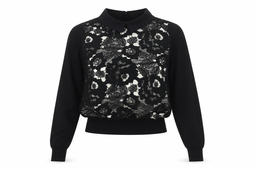 Oasis Women's Black Lace Cropped Blouse M