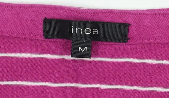 Linea Women's Pink Striped T-Shirt, Size M, Boat Neck