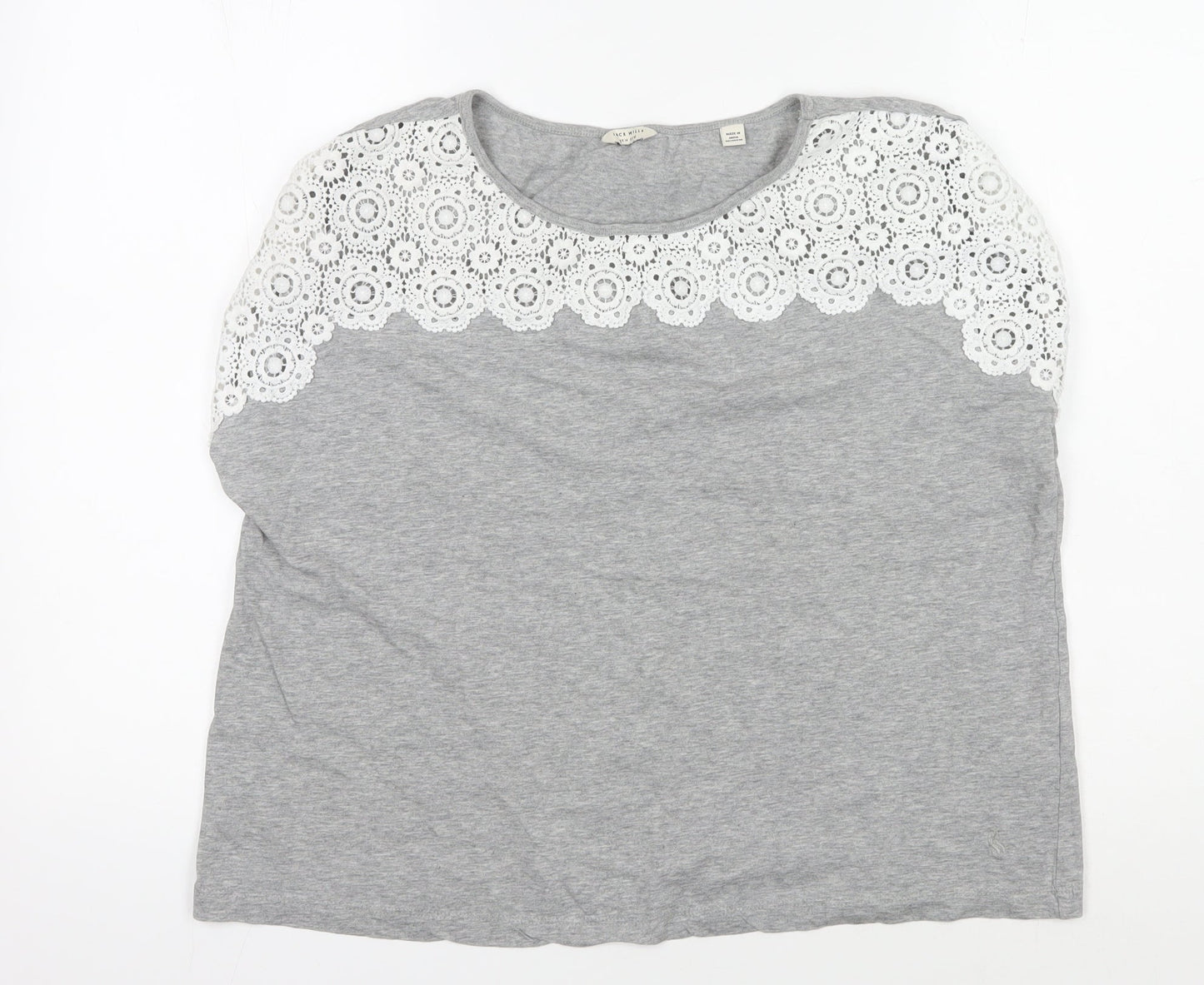 Jack Wills Women's Grey Lace Trim Blouse - Size 14