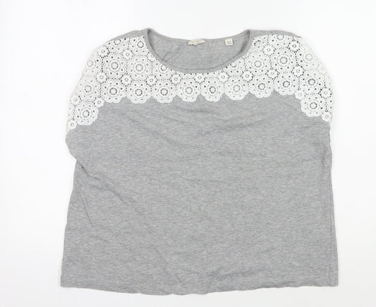 Jack Wills Women's Grey Lace Trim Blouse - Size 14