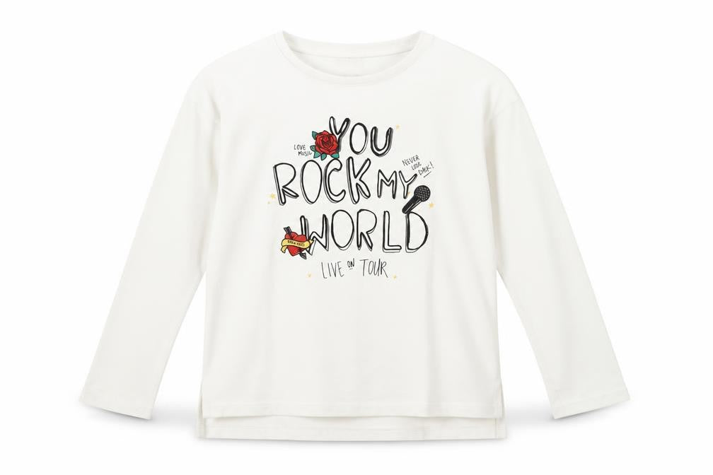 Front view of Zara girls’ white music graphic long sleeve t-shirt 9 years