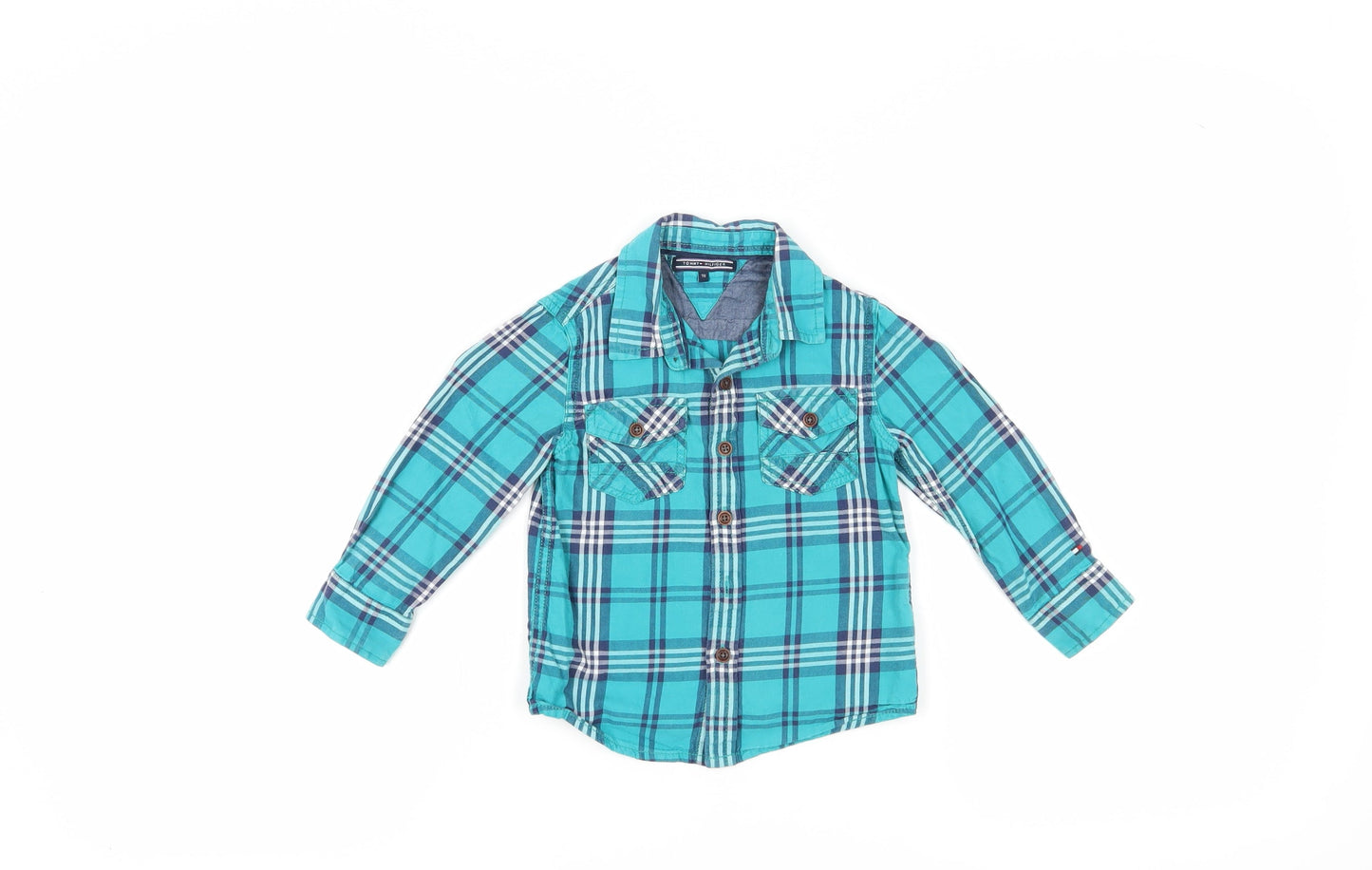 Tommy Hilfiger Boys Blue Plaid Button-Up Shirt 2-3 Years