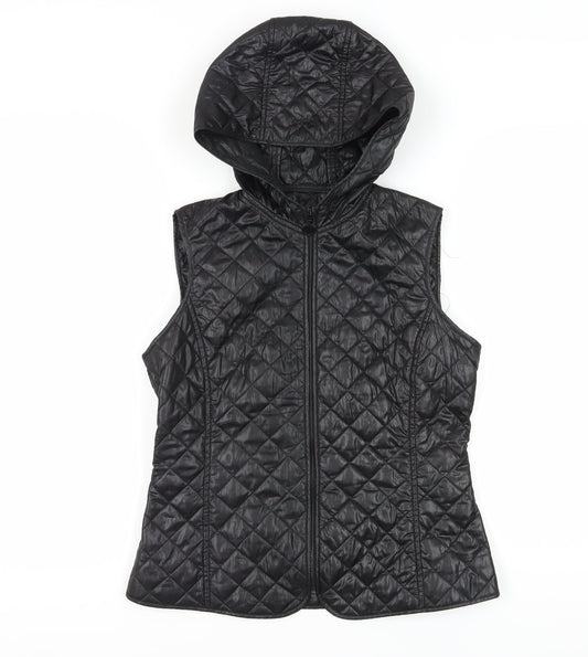 Massimo Dutti Women's Black Quilted Hooded Waistcoat Size 4