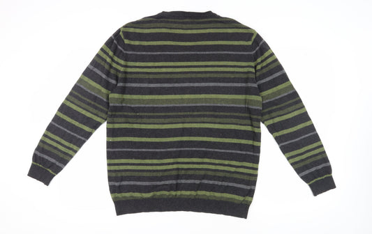 Claiborne Men's Green Striped Pullover Jumper L