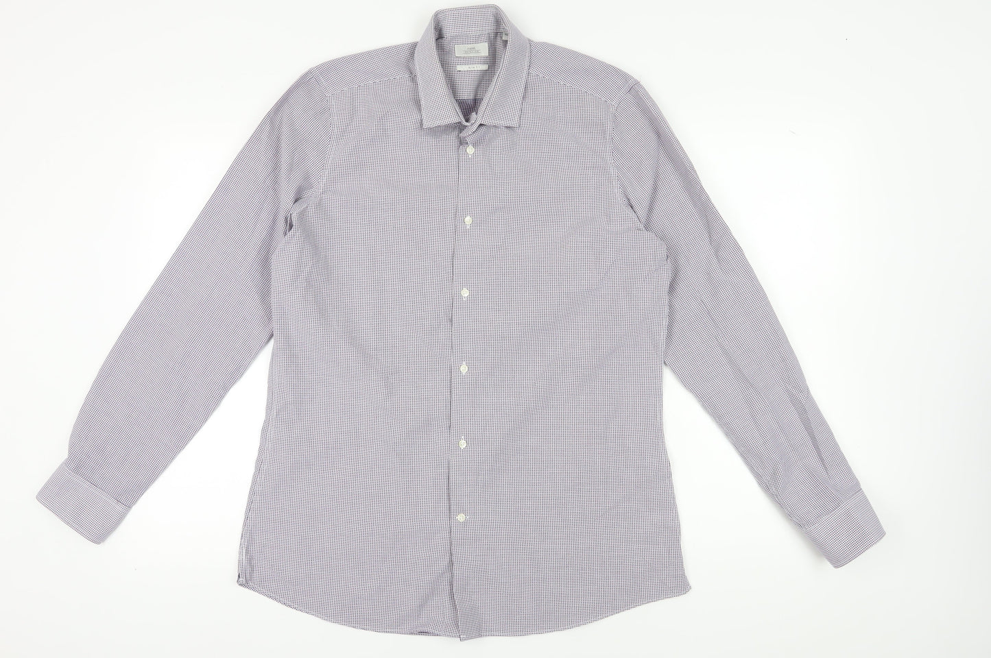 Next Men's Purple Check Dress Shirt 16.5 Collar