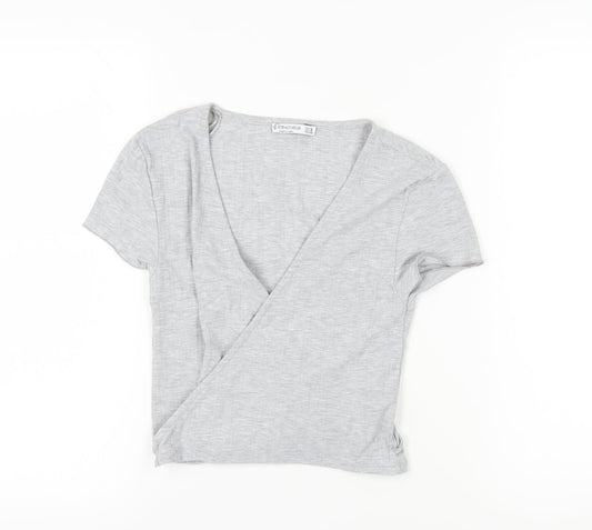 Stradivarius Women's Grey Wrap T-Shirt Size 12