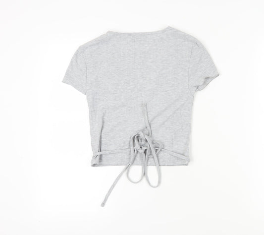 Stradivarius Women's Grey Wrap T-Shirt Size 12