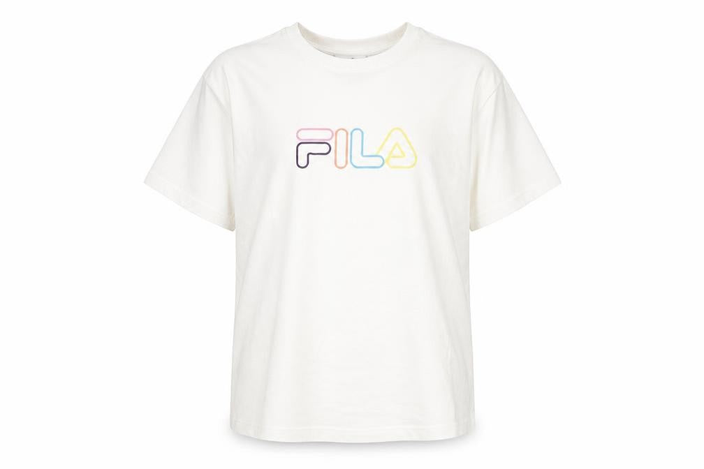 Womens UK Size L FILA White Cotton Blend T-Shirt