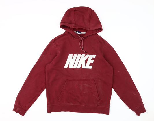 Nike Men's Red Pullover Hoodie M with Logo Accents