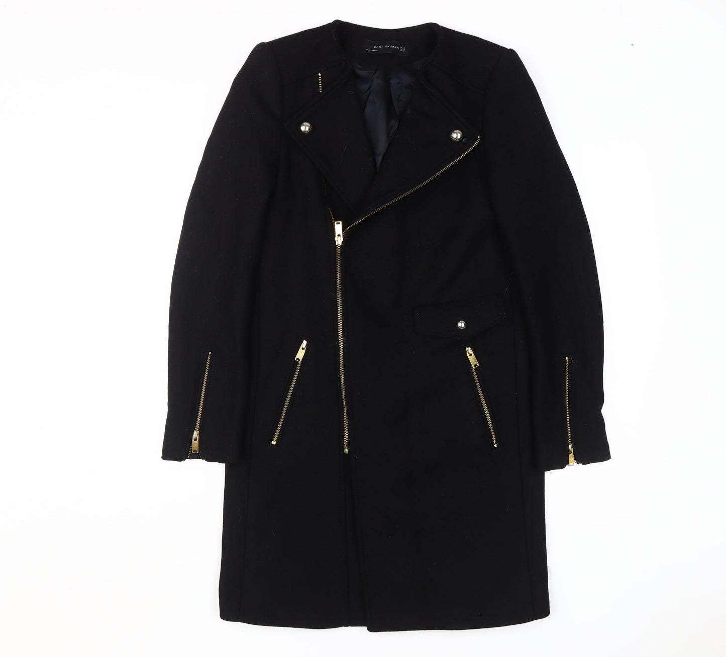 Zara Woman Black Motorcycle Coat XS Slim Fit
