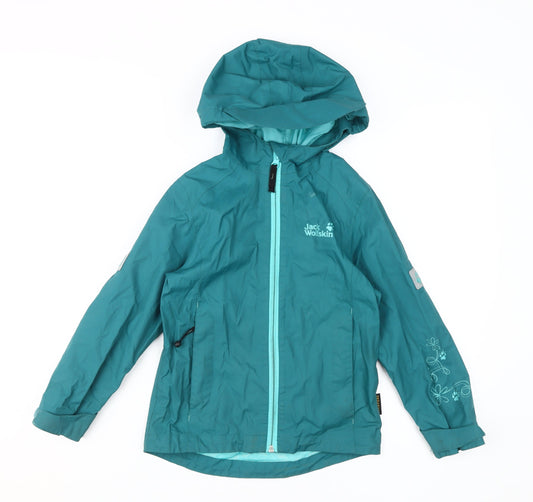 Jack Wolfskin Girls Green Mid-Length Rain Coat - M