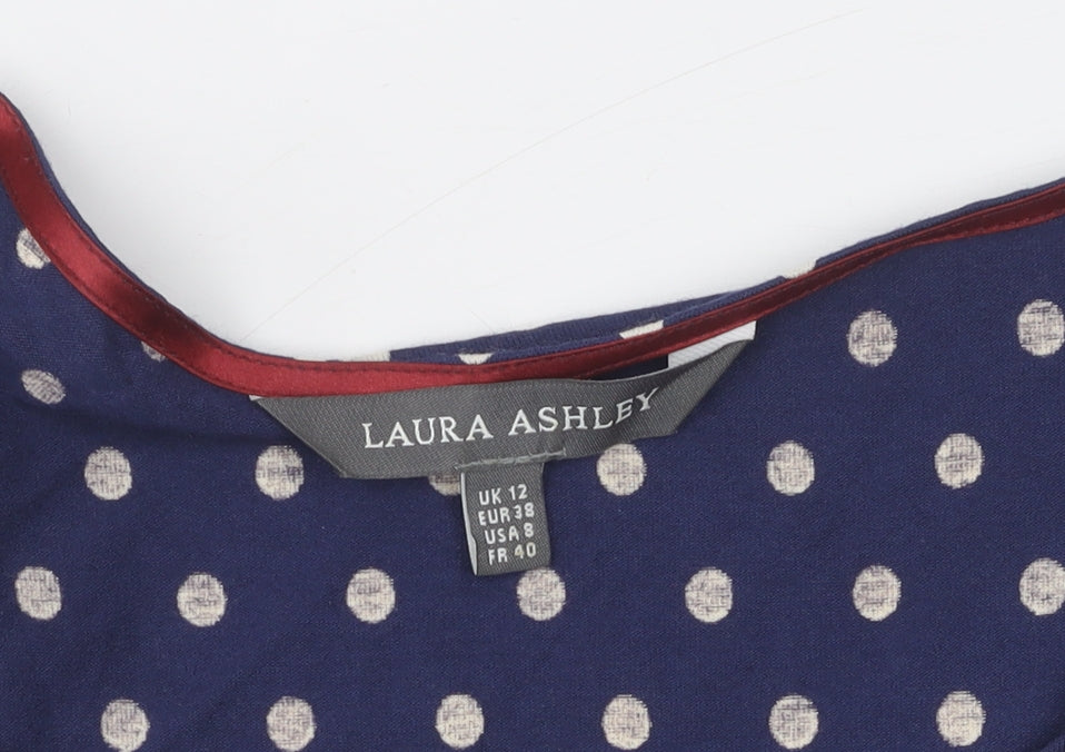 Laura Ashley Women's Blue Polka Dot A-Line Dress Size 12
