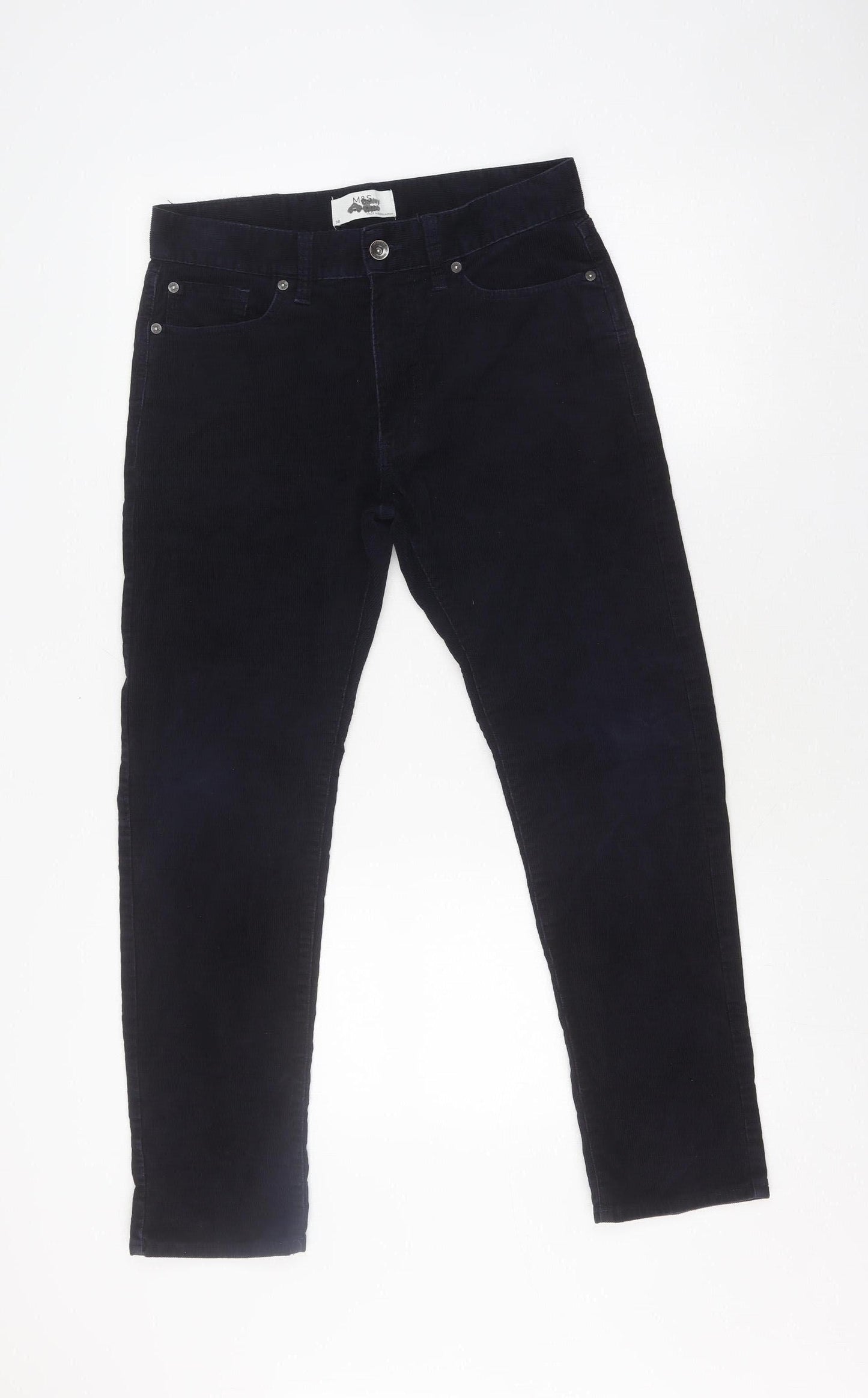 Marks and Spencer Unisex Corduroy Trousers - Blue, Size 30