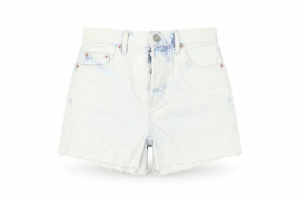 Front view of BDG Women's Blue Cut-Off Denim Shorts, size 8