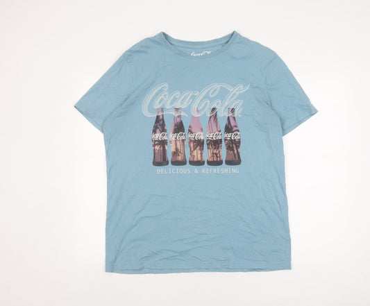 Coca-Cola Men's Blue Graphic T-Shirt L Cotton