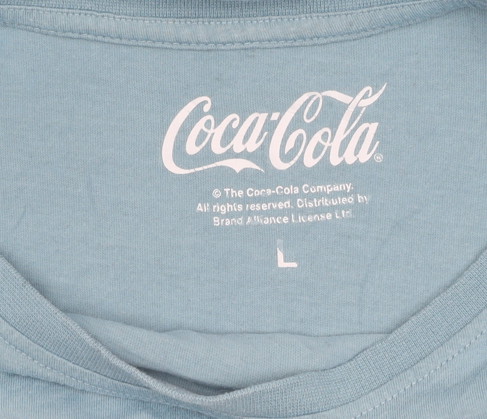 Coca-Cola Men's Blue Graphic T-Shirt L Cotton