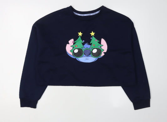 Disney Women's Navy Stitch Sweatshirt L, Christmas Theme