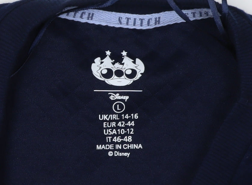 Disney Women's Navy Stitch Sweatshirt L, Christmas Theme