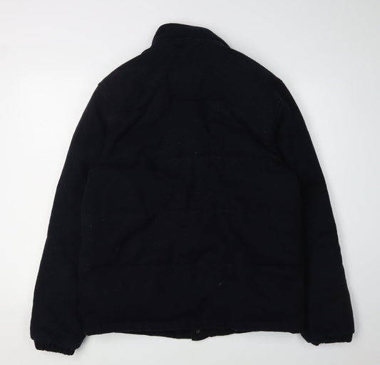 Topman Men's Black Wool Puffer Jacket, Size L, Casual Winter Wear