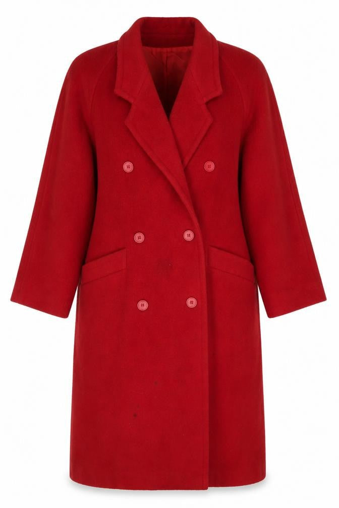 Front view of Essentials Essentials Red Wool Overcoat -, size 12, Vintage Style