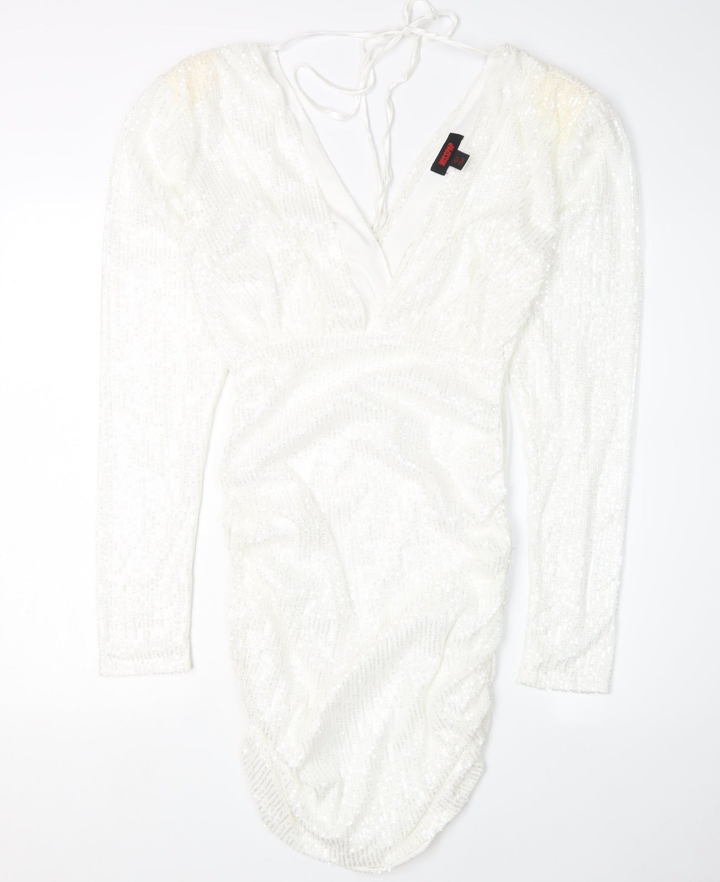 MISSPAP Women's White Bodycon Sequin Dress Size 10
