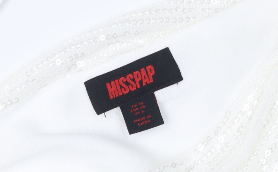 MISSPAP Women's White Bodycon Sequin Dress Size 10