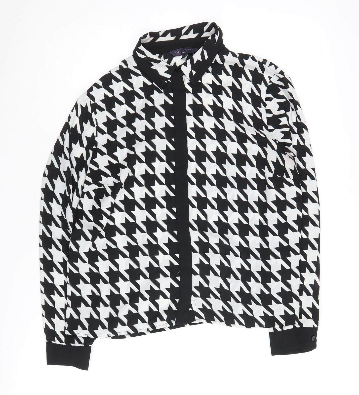 Marks and Spencer Women's Black Houndstooth Shirt, Size 12