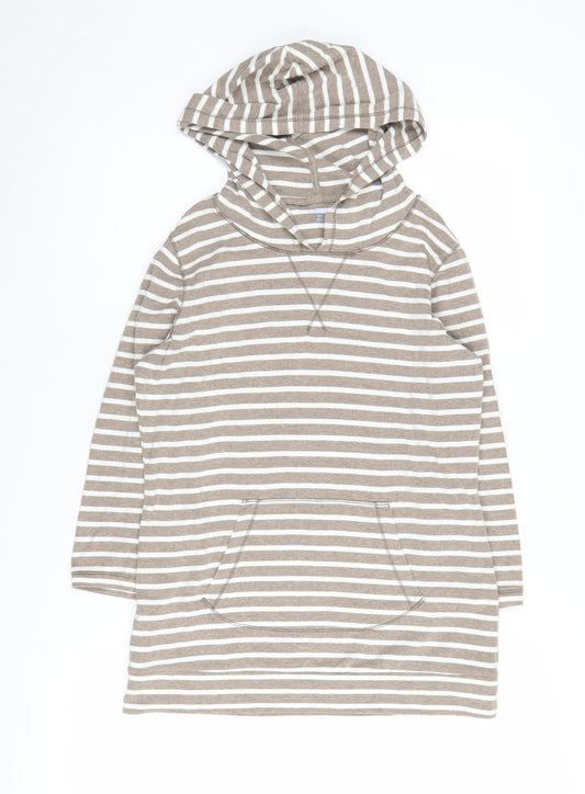 Beige Striped Women's Pullover Hoodie, Size S