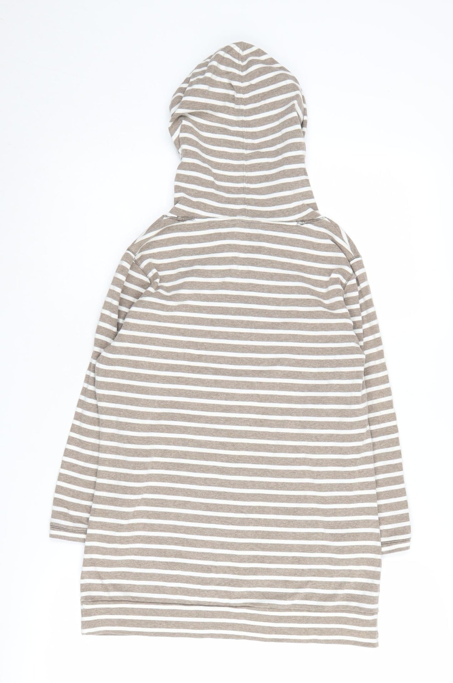 Beige Striped Women's Pullover Hoodie, Size S