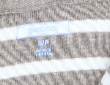 Beige Striped Women's Pullover Hoodie, Size S