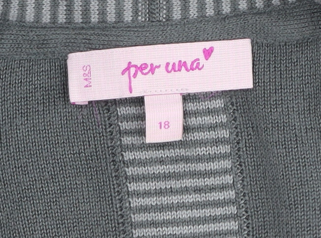 Marks and Spencer Women's Grey Striped Cardigan Size 18