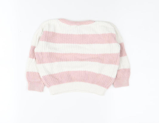 MNG Girls Pink Striped Pullover, 18-24 Months, Knit