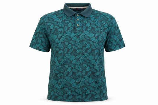 One Valley Men's Green Floral Polo, Size L, Short Sleeve