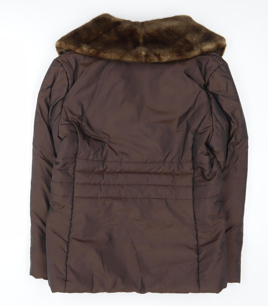 Alexon Women's Brown Puffer Jacket Size 10 Fur Trim