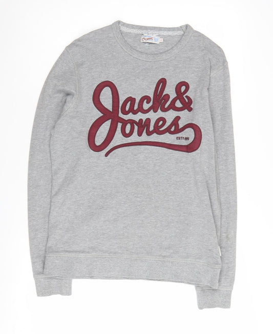 Jack & Jones Men's Grey Crew Neck Logo Sweatshirt S