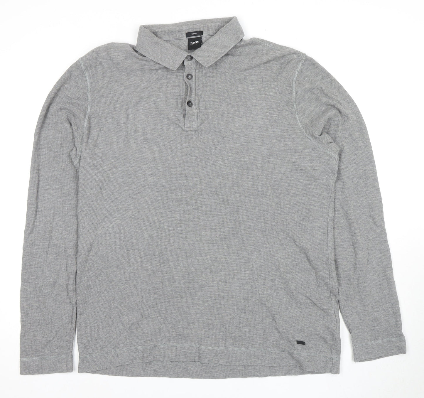 Hugo Boss Men's Grey 3XL Slim Fit Long Sleeve Polo