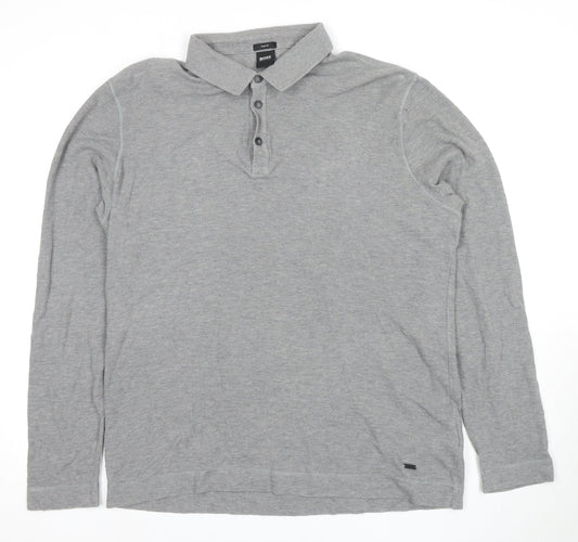Hugo Boss Men's Grey 3XL Slim Fit Long Sleeve Polo