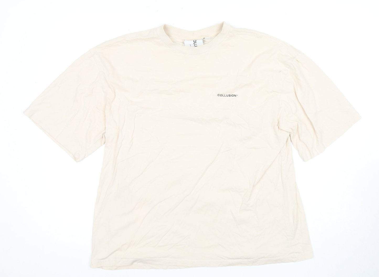 Collusion Men's Beige Crew Neck T-Shirt, Medium Size