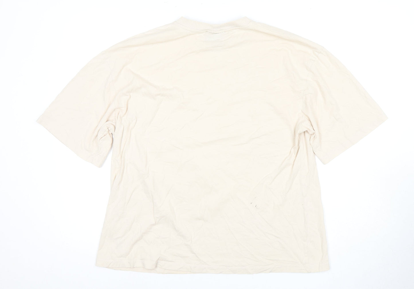 Collusion Men's Beige Crew Neck T-Shirt, Medium Size